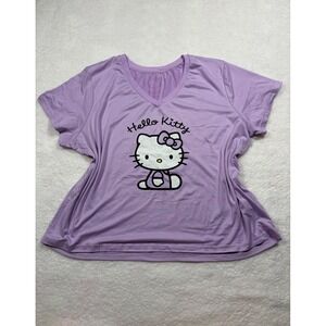 Sanrio Hello Kitty Graphic Tee Purple V-Neck Short Sleeve Shirt Womens XL
